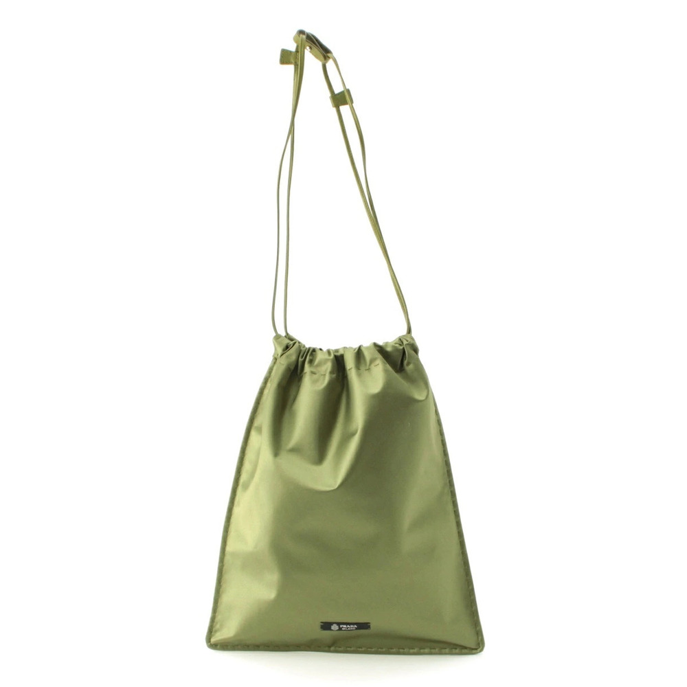 Prada Wish Label Silk Duchess Pouch Clutch Green